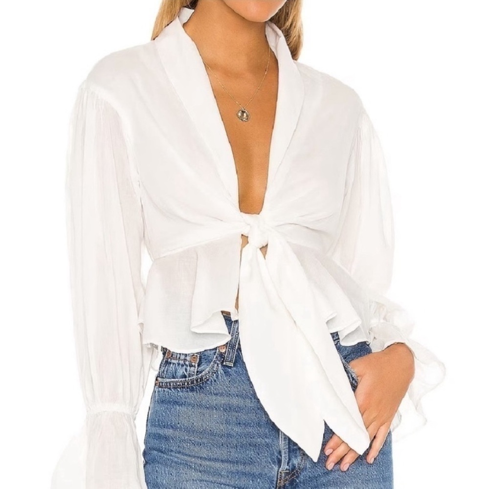 Lovers and Friends X REVOLVE 100% Cotton White Tie Blouse size S